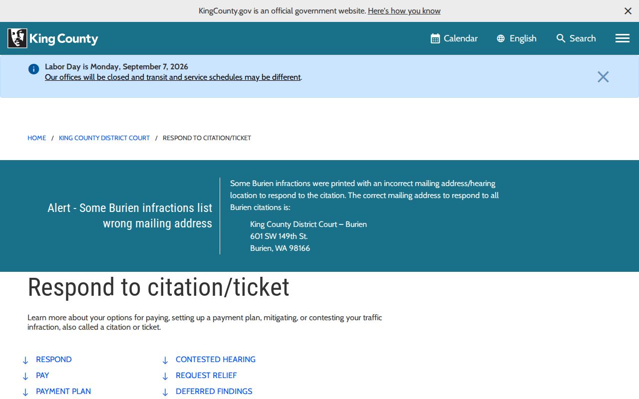 King County traffic ticket response instructions