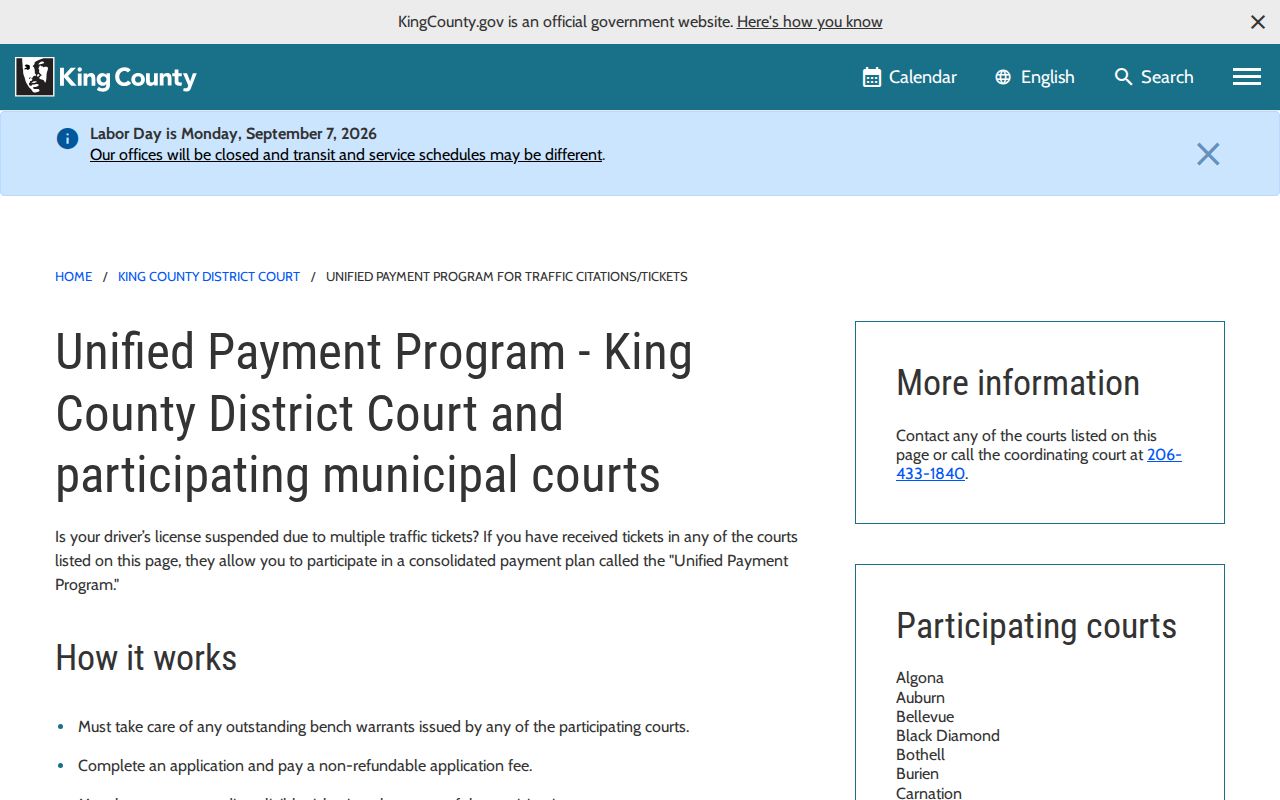 King County traffic ticket Unified Payment Program