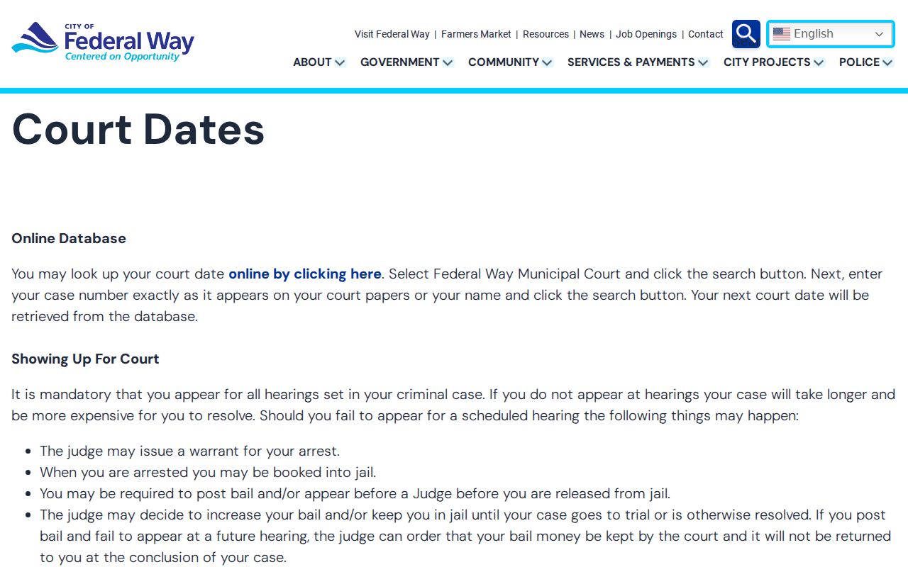 Federal Way court docket date lookup instructions