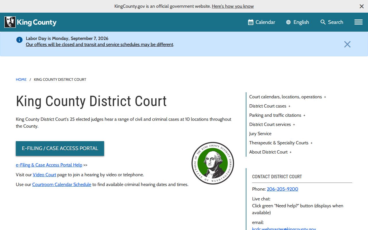 King County District Court docket access website
